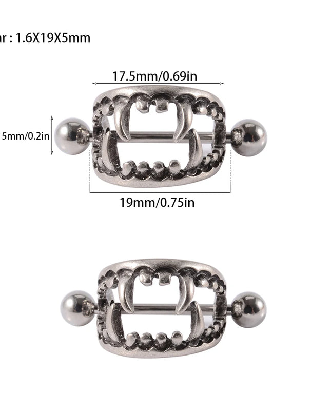 1/2PCS Punk Teeth Nipple Rings Shield Cover Barbell Nipple Piercings for Women Sexy Teeth Body Piercing Jewelry