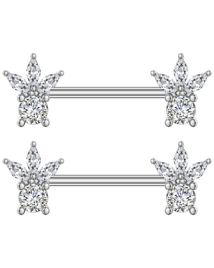 2pcs Lettering Sexy Nipple Piercing Jewelry Buttefly Cat Flower Dangled Stainless Steel Nipple Rings for Women Girls 1.6*16mm