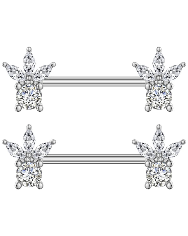 2pcs Lettering Sexy Nipple Piercing Jewelry Buttefly Cat Flower Dangled Stainless Steel Nipple Rings for Women Girls 1.6*16mm