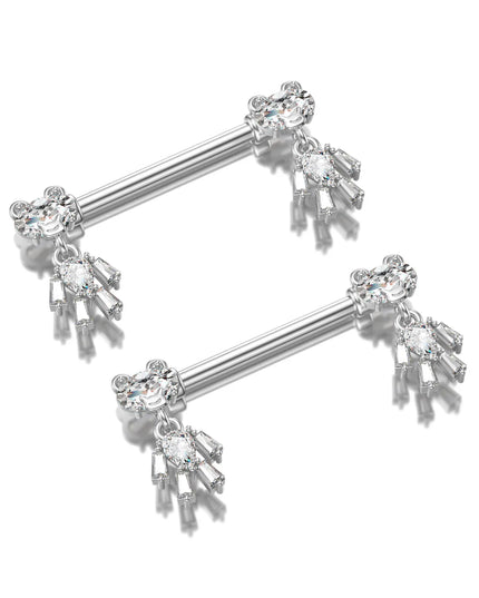 2pcs Cute Bear Butterfly Dangle Nipple Piercings Stainless Steel Cross Star Hanging Nipple Shield Barbell for Women Nipple Rings