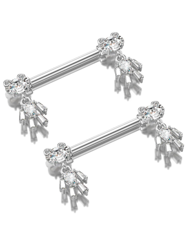 2pcs Cute Bear Butterfly Dangle Nipple Piercings Stainless Steel Cross Star Hanging Nipple Shield Barbell for Women Nipple Rings