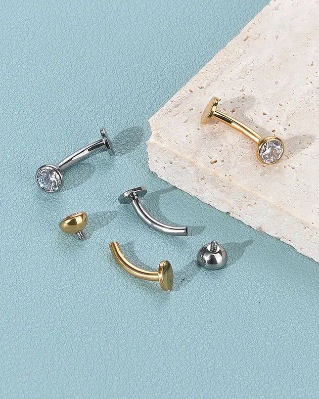 1/5PCS Titanium Curved Belly Button Rings 14G CZ Floating Belly Button Rings 10mm Navel Piercing Labret Lip Stud Women Jewelry