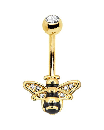 Dainsty Dangled Belly Button Rings Surgical Steel 14G Bar Navel Piercing Ring Crystal CZ Bee Flower Heart Belly Ring Ear Jewelry