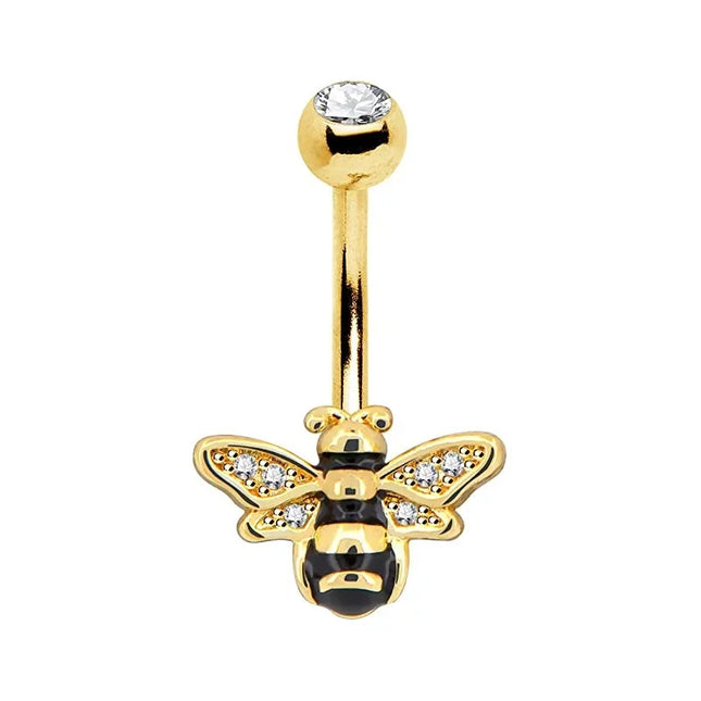 Dainsty Dangled Belly Button Rings Surgical Steel 14G Bar Navel Piercing Ring Crystal CZ Bee Flower Heart Belly Ring Ear Jewelry