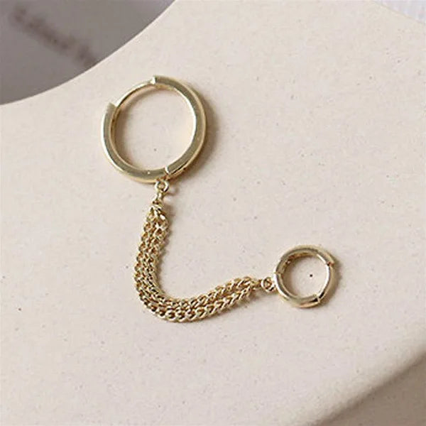 1PCS 925 Sterling Silver Two Hole Piercing Earrings for Women Brilliant Crystal Zircon 2 Metal Color Chain Earring Party Jewelry