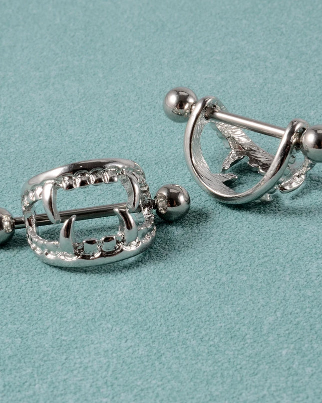 1/2PCS Punk Teeth Nipple Rings Shield Cover Barbell Nipple Piercings for Women Sexy Teeth Body Piercing Jewelry