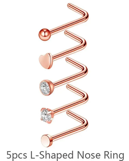 3/4/5/8/10/15/30pcs/lot Fake Nose Studs Ring Piercing Sets L-S-Shaped Curved Nose Rings Pack Steel Star Heart Moon Nose Jewelry