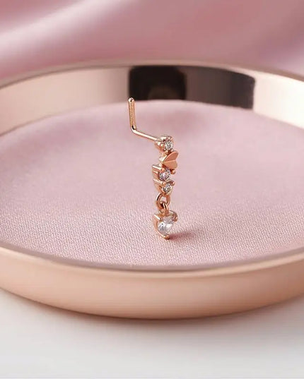 Stainless Steel Long Fashion Nose Rings For Women Copper With Heart Dangle L-Bend Nose Piercing Rings Body Jewelry