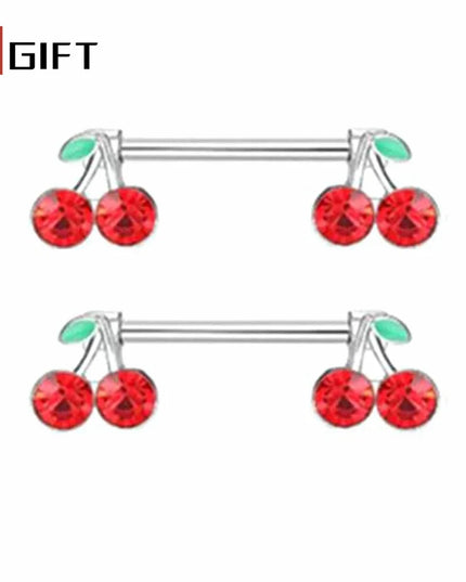 1 Pair Cute Red Crystal Cherry Breast Rings 14G Titanium Nipple Chest Piercing Body Jewelry Women Sexy Accessories Ornament