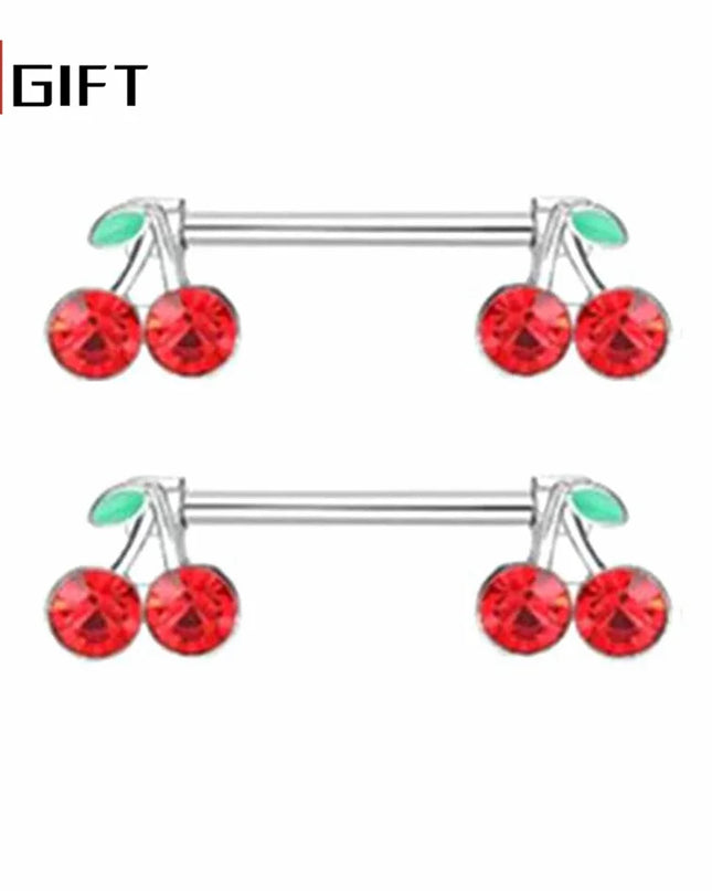 1 Pair Cute Red Crystal Cherry Breast Rings 14G Titanium Nipple Chest Piercing Body Jewelry Women Sexy Accessories Ornament