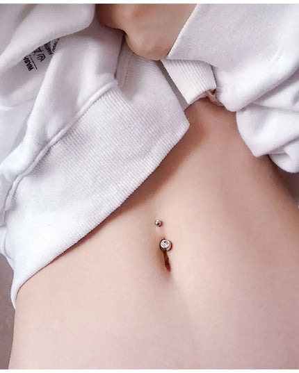 Double Gem Belly Button Rings Stainless Steel Crystal Rhinestone Navel Rings Barbells Studs Women Girls Body Piercing Jewelry