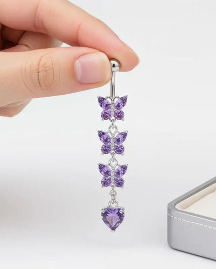 Belly Button Rings Mixed Purple Zircon Dangle Design Stainless Steel Durable Navel Rings for Daily Outfit Matching