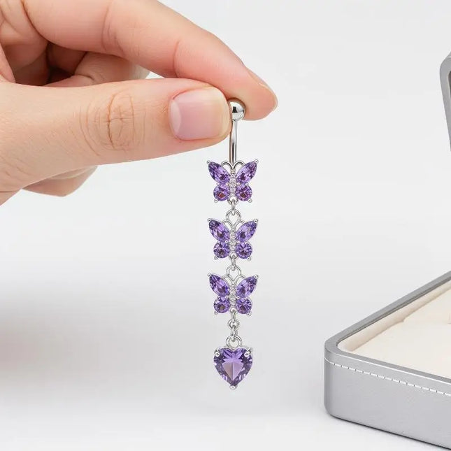 Belly Button Rings Mixed Purple Zircon Dangle Design Stainless Steel Durable Navel Rings for Daily Outfit Matching