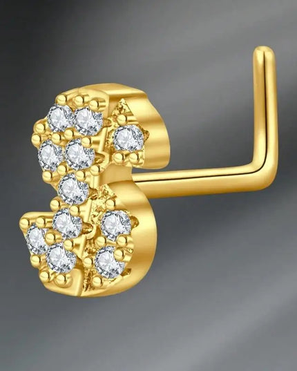 L Shaped Nose Studs Rings Cute Heart Moon Shiny Zircon Gold Silver Color Nose Piercing For Women Girl Nostril Jewelry