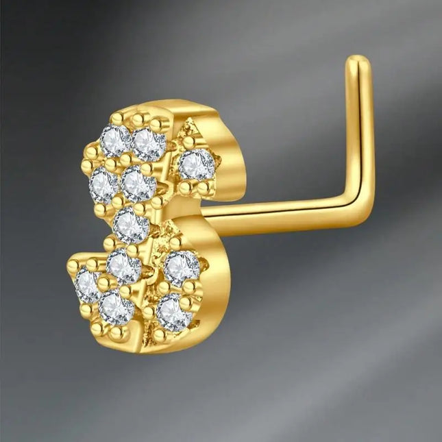 L Shaped Nose Studs Rings Cute Heart Moon Shiny Zircon Gold Silver Color Nose Piercing For Women Girl Nostril Jewelry