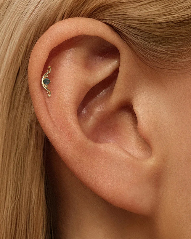 Aide 1PC 925 Sterling Silver 18K Gold Threaded Piercing Earring Women Ins Green Red Colors Zircon  Ear Bone Nail Gift Jewelry