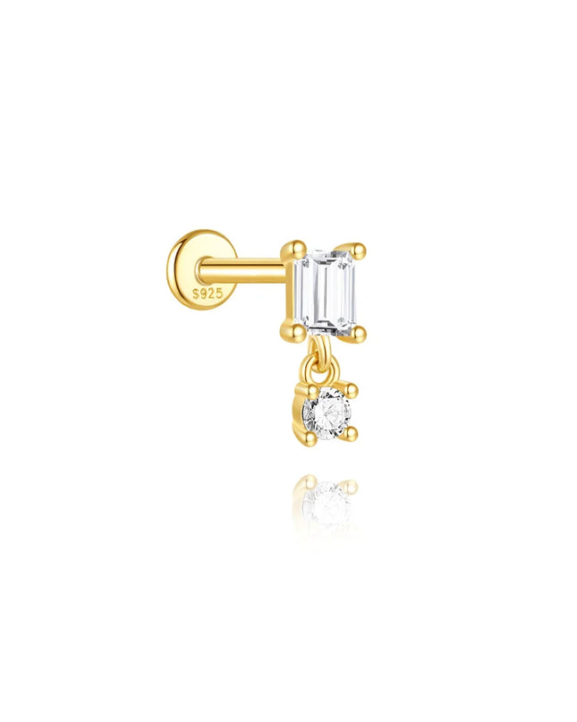 Aide 1PC 925 Sterling Silver 18K Gold Threaded Piercing Earring Women Ins Green Red Colors Zircon  Ear Bone Nail Gift Jewelry