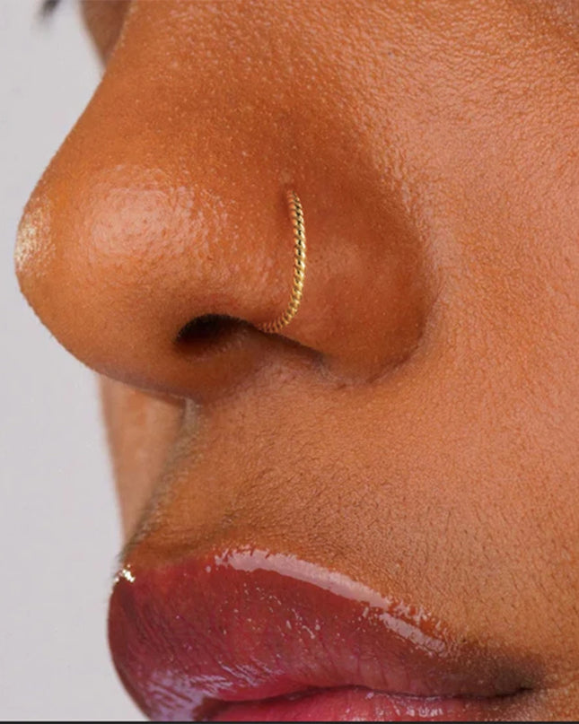 AIDE 1PC 925 Sterling Silver Pierceing Nose Ring Simple Round Twist Rope Nose Ring Women Ear Bone Ring Jewelry Nose Rings
