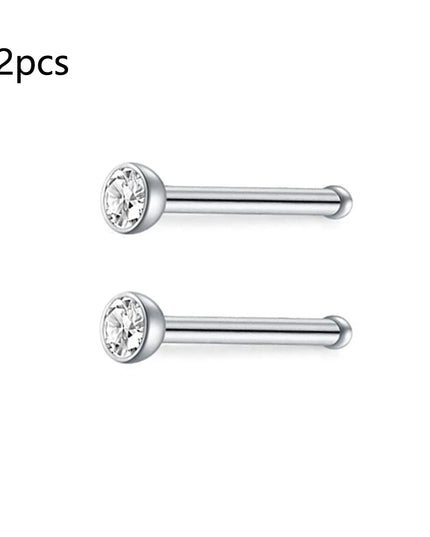 Nose Rings 2pcs 20G Surgical Steel Piercing Jewelry Straight Screw Clear CZ Nose Piercing Jewelry Silver Nostril Ring
