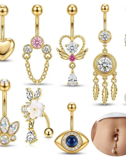 Crystal Pendant Belly Button Ring For Women Star Zircon Navel Ring Jewelry Pentagram Belly Ring Sexy Body Piercing Jewelry
