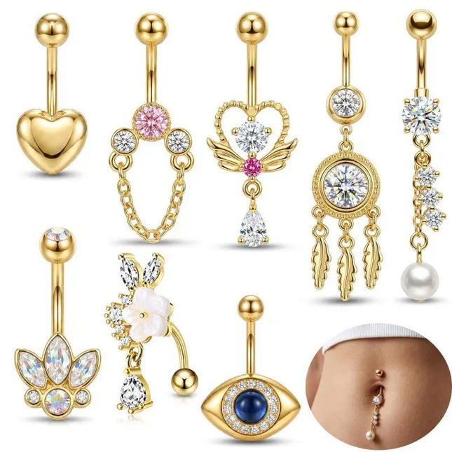 Crystal Pendant Belly Button Ring For Women Star Zircon Navel Ring Jewelry Pentagram Belly Ring Sexy Body Piercing Jewelry