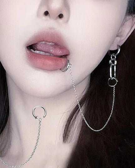 Cool Style Fake Piercing Lip Clip Earring Punk Chain Linked Earrings Hinged Lip Ring For Women Men Fashion Jewelry Accessories