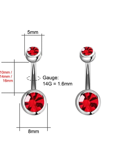 14G Belly Button Piercing Ring, Surgical Steel CZ Crystal Gem Internally Threaded Belly Button Ring Piercing Jewelry