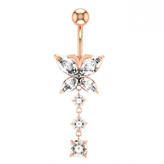 Zircon Crystal Belly Button Piercing Rings for Women Navel Ring Surgical Steel Barbell Heart Butterfly Body Piercing Jewelry