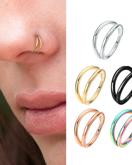 Nose Rings Hoops Double Septum Rings Cartilage Hoop Earring Piercing Nariz Open Stacked Hoop Nose Rings for Women and Men