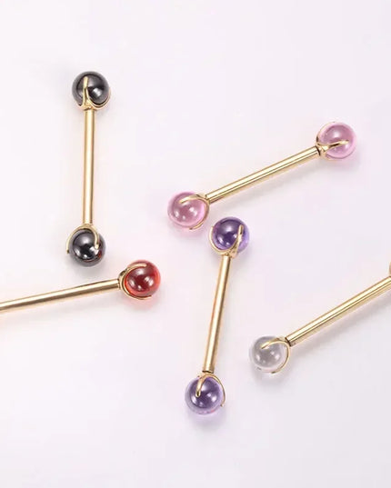 ASTM F136 Titanium Nipple Piercing 14G Internally Threaded Straight Barbell with Crystal Tongue Ring Nipple Industrial Piercing