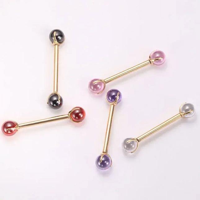 ASTM F136 Titanium Nipple Piercing 14G Internally Threaded Straight Barbell with Crystal Tongue Ring Nipple Industrial Piercing
