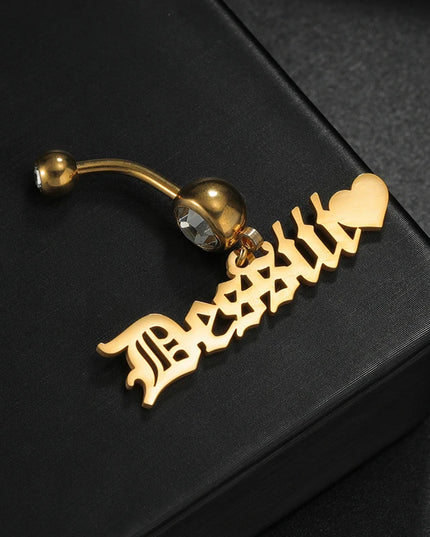 Letdiffery Custom Name Belly Button Rings for Women Stainless Steel Personalized White Zircon Sexy Body Piercing Summer Jewelry