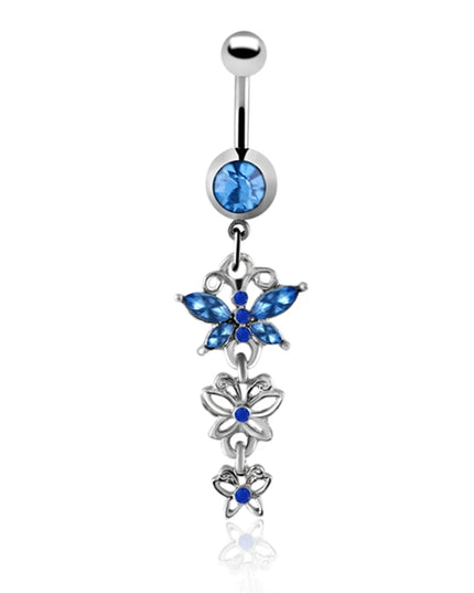 1PC Belly Button Piercing Crystal Ball Butterfly Navel Piercing Stainless Steel Belly Button Ring Cartilage Earring Jewelry