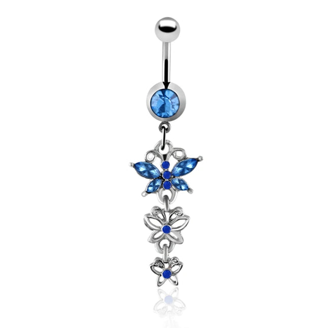 1PC Belly Button Piercing Crystal Ball Butterfly Navel Piercing Stainless Steel Belly Button Ring Cartilage Earring Jewelry