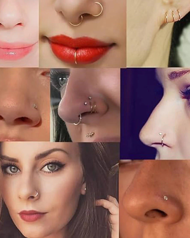 Gold Nose Rings for Women and Men, Clicker Septum Rings, Hoop Earrings, Suitable for Helix and Cartilage, Body Piercing Earrings