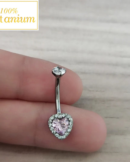 F136 Titanium Zircon Heart Dangle Belly Button Rings 14G CZ Paved Top Threaded Curved Barbell Women Sexy Navel Piercing Jewelry