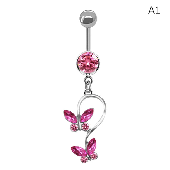 Belly Button Ring For Women Trendy Pink Butterfly Cute Cat Design Sexy Fashion Navel Rings Stainless Steel Piercing Jewelry