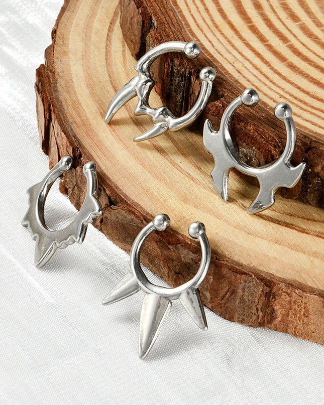 1PC Stainless Steel Irregular Ox Horn Fake Nose Ring Fangs Non Piercing Clip on Nose Hoop Cone Septum Fake Nose Piercing Jewelry