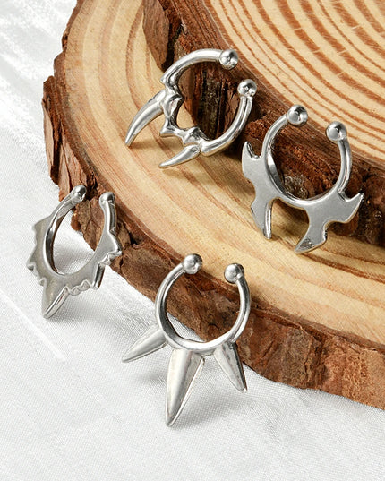 1PC Stainless Steel Irregular Ox Horn Fake Nose Ring Fangs Non Piercing Clip on Nose Hoop Cone Septum Fake Nose Piercing Jewelry