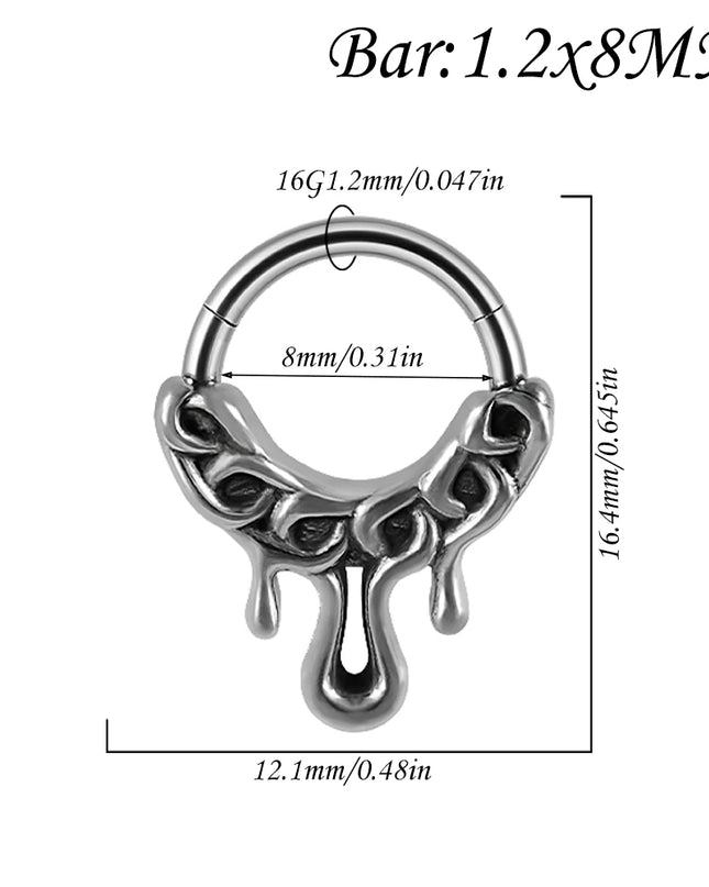 1PC Punk Many Style Black Oil Drip Hinger Septum Nose Ring Stainless Steel Ear Tragus Cartilage Daith Helix Earring Unisex Gift