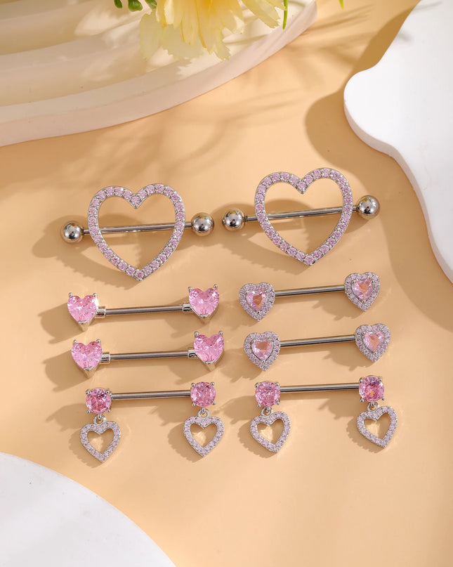 A Pair Cute Heart Dangled Nipple Piercings Barbell for Women Pink Color Moon Butterfly Shaped Sexy Nipple Rings Shield Bar Sets
