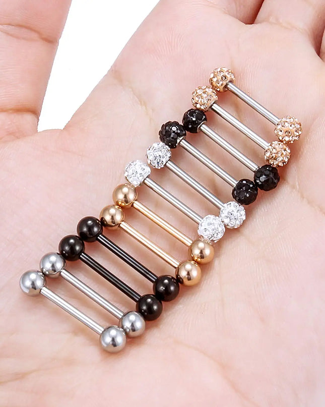 2Pcs 14G Surgical Steel Tongue Ring Nipple Shield Barbell Ring Bar Nipplerings Body Piercing Jewelry for Women Men 14/16/18mm