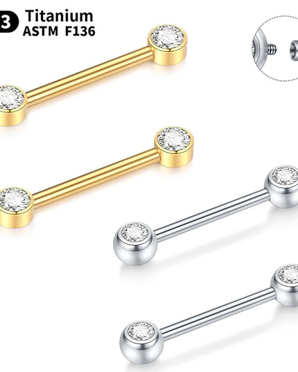 1/2Pcs Titanium Nipple Piercing Jewelry CZ Bezel Tongue Nipple Bars Piercing for Breasts Sexy Piercing Mamilo for Women 12-20mm