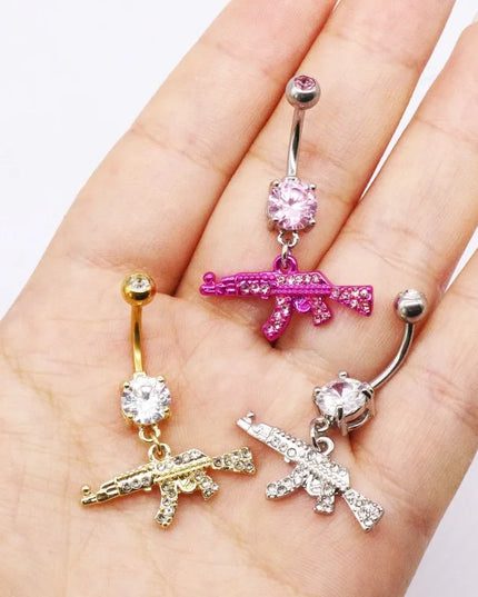 Belly Button rings Gun Dangle navel Ring clear Gem belly button Ring Body piercing Jewelry belly piercing for women