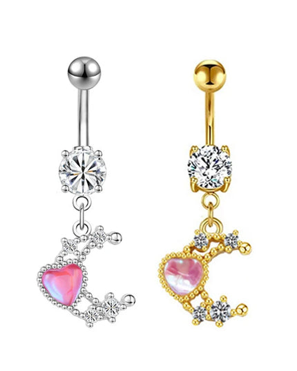 Pink Crystal Pendant Belly Button Ring For Women Stainless Steel Navel Piercing Jewelry Rabbit Heart Bear Butterfly Belly Ring