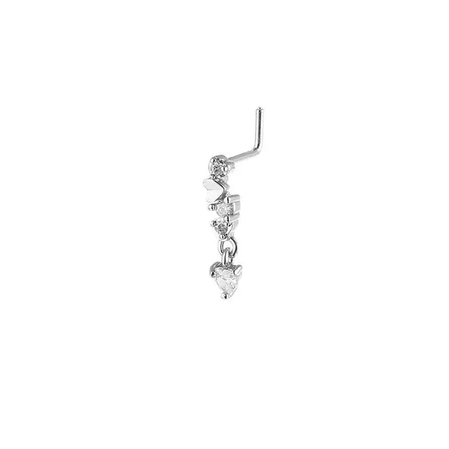 Stainless Steel Long Fashion Nose Rings For Women Copper With Heart Dangle L-Bend Nose Piercing Rings Body Jewelry