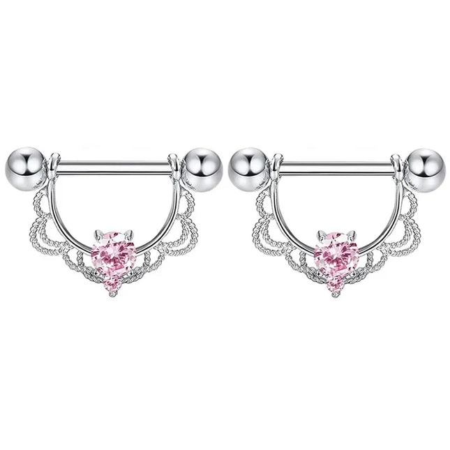 Pink Heart Nipple Piercing Barbell Set Shiny Crystal Nipple Rings Bulk For Women Flower Nippel Jewelry Pack Piercing Teton Lots