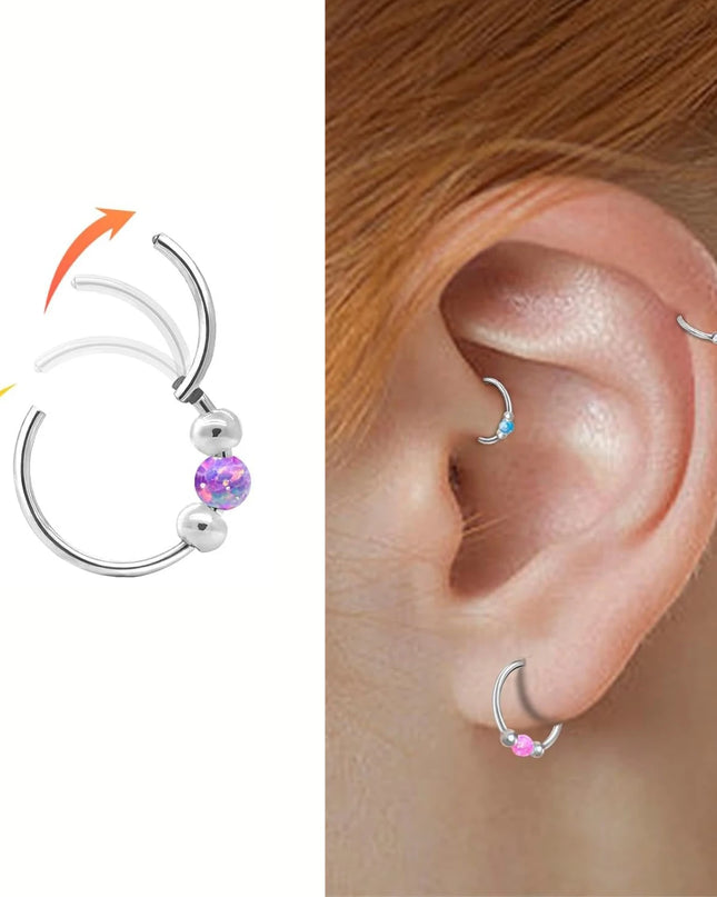Surgical Steel Nose Rings Hoop 18g 20g Opal Septum Rings 8mm/10mm Nose Piercing Jewelry Cartilage Earring for Women