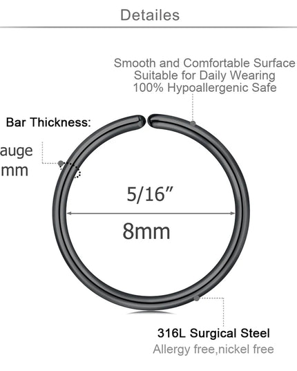 1Pcs 20G Nose Rings Hoop Surgical Stainless Steel Studs Screw L Shaped Nose Piercing Jewelry Women Black Woman and Man