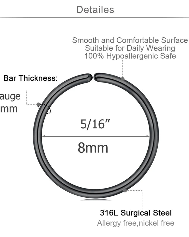 1Pcs 20G Nose Rings Hoop Surgical Stainless Steel Studs Screw L Shaped Nose Piercing Jewelry Women Black Woman and Man